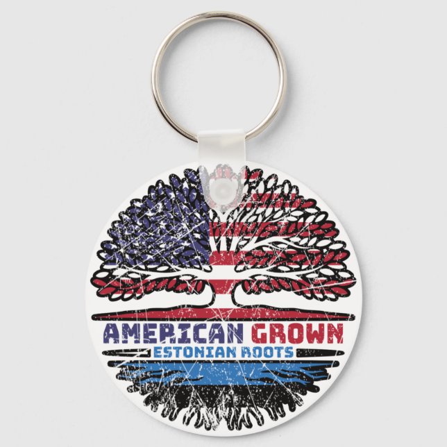 Estonia Estonian American USA Tree Roots Flag Keychain (Front)
