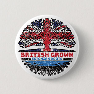 Estonia Estonian British UK Tree Roots Flag Button