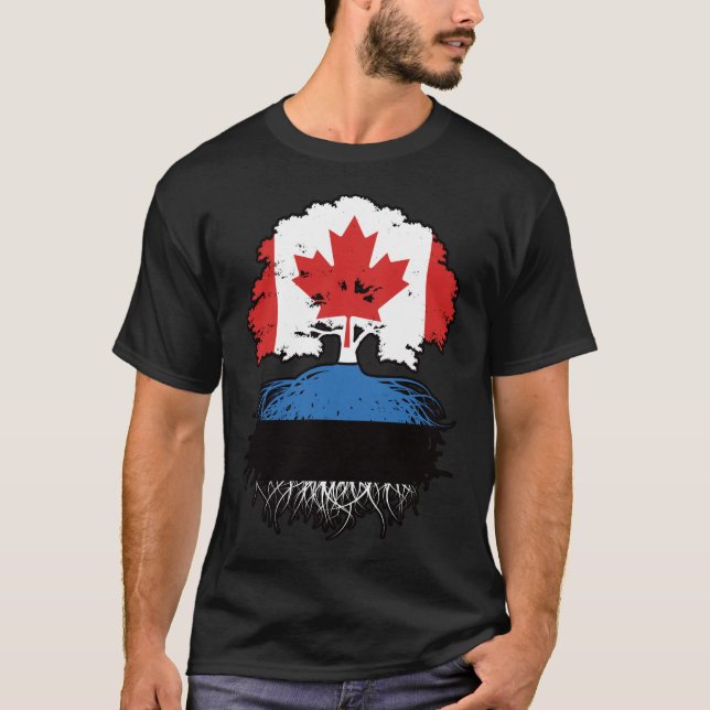 Estonia Estonian Canadian Canada Tree Roots Flag T-Shirt (Front)