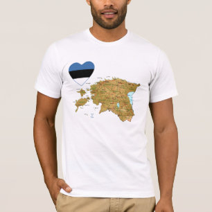 Estonia Flag Heart and Map T-Shirt