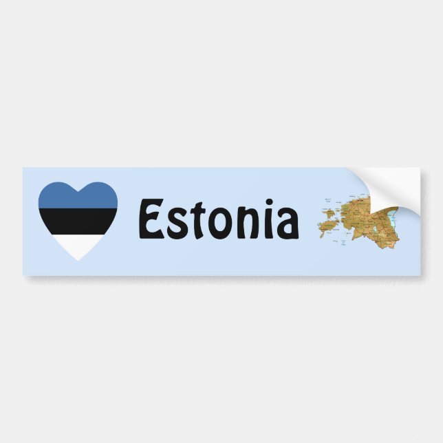 Estonia Flag Heart + Map Bumper Sticker (Front)