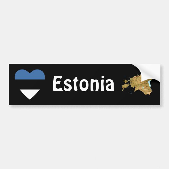 Estonia Flag Heart + Map Bumper Sticker (Front)