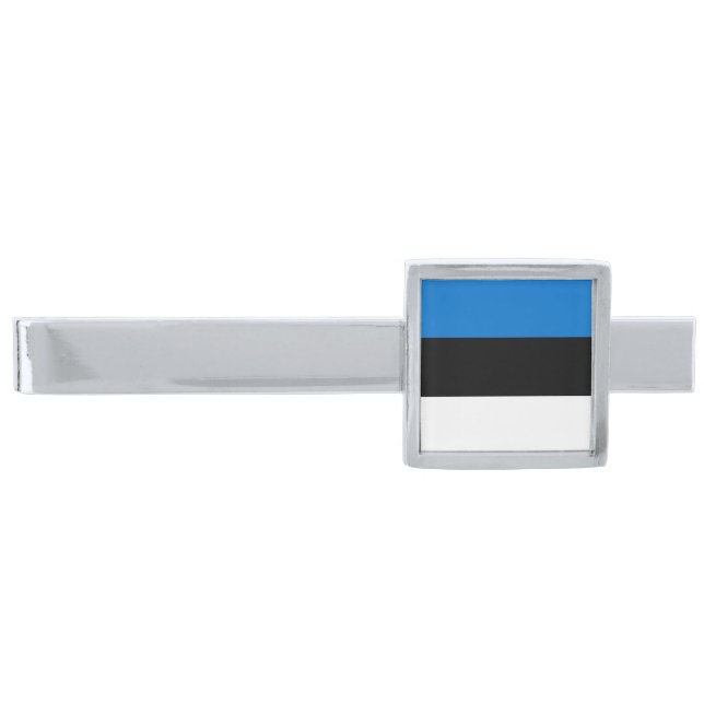 Estonia Flag Silver Finish Tie Bar (Front)