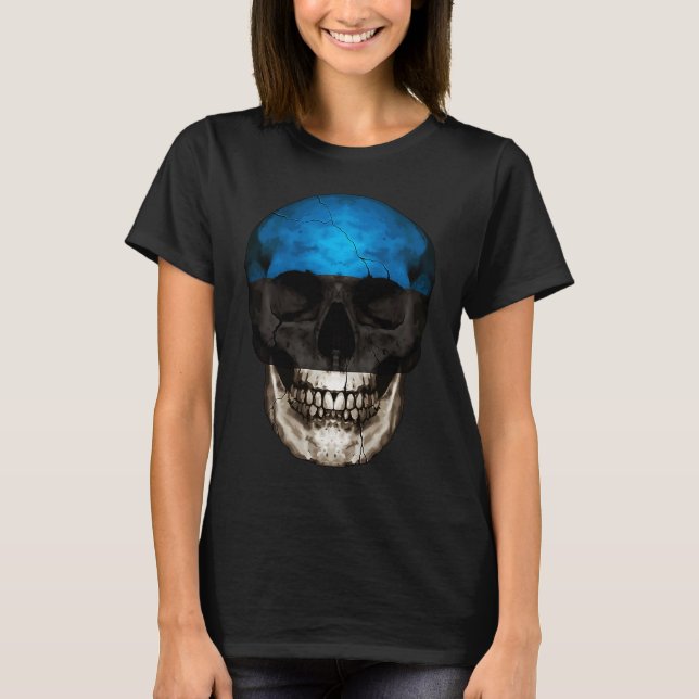 Estonia Flag Skull Estonian Roots Proud Patriotic T-Shirt (Front)