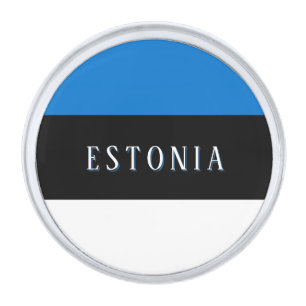 Estonia Flag (with text) Silver Finish Lapel Pin