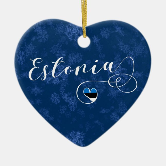 Estonia Heart, Christmas Tree Ornament, Estonian Ceramic Ornament (Front)