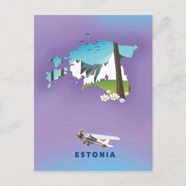 Estonia Illustrated map tourist poster Postcard (Front)