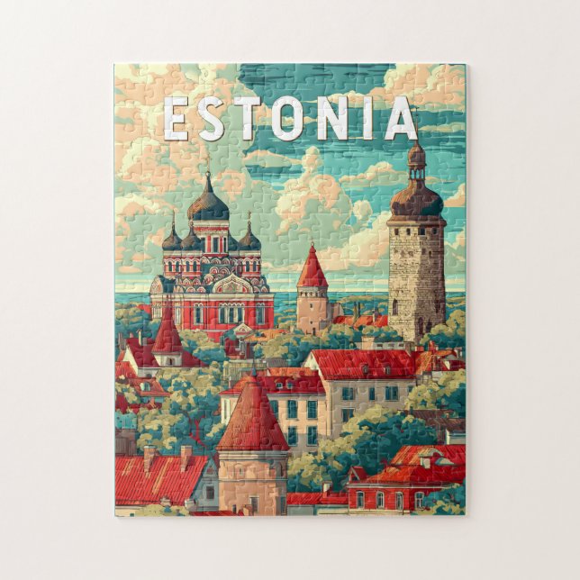 Estonia Illustration Travel Art Vintage Jigsaw Puzzle (Vertical)