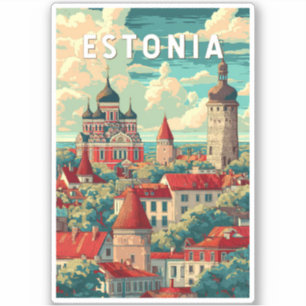 Estonia Illustration Travel Art Vintage Sticker