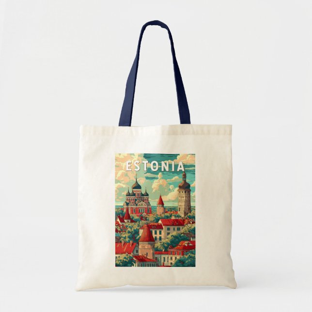 Estonia Illustration Travel Art Vintage Tote Bag (Front)