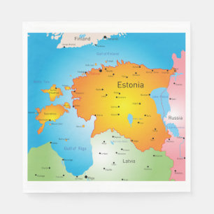 Estonia Map Baltic Country and Cities Paper Napkins