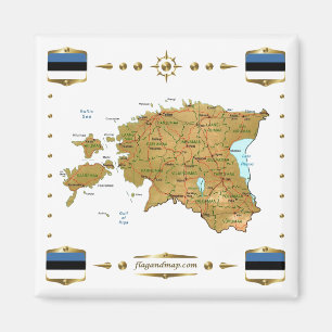 Estonia Map + Flags Magnet