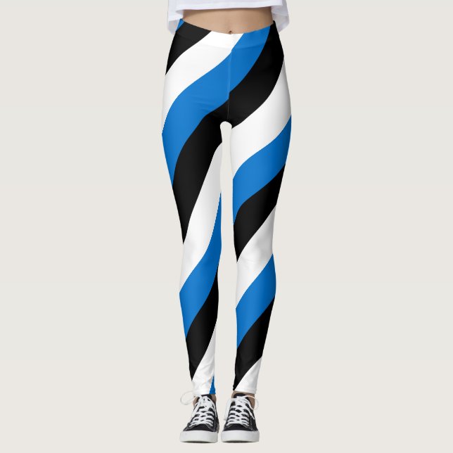 Estonia National Flag Colors Diagonal Striped Leggings (Front)