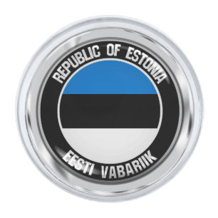 Estonia Round Emblem Silver Finish Lapel Pin