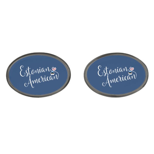 Estonian American Flag Heart, Estonia Cufflinks (Front)