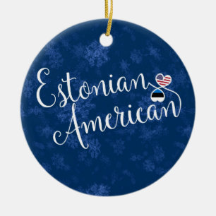 Estonian American Hearts, Christmas Tree Ornament, Ceramic Ornament