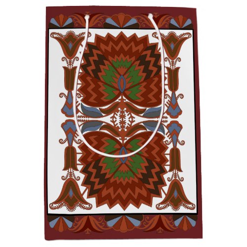 Estonian antique floral folk art embroidery medium gift bag