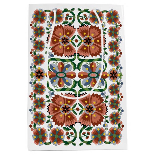 Estonian antique folk art design with flowers medium gift bag