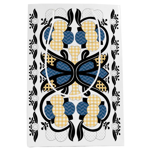 Estonian blue and yellow floral folk art medium gift bag (Front)