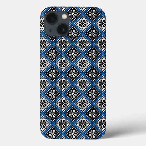 Estonian Blue Black and White Mitten Pattern Case_ iPhone 13 Case