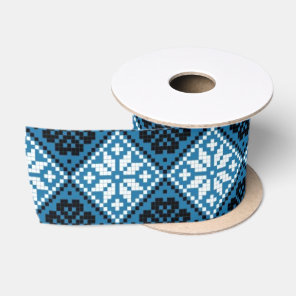 Estonian Blue Black and White Mitten Pattern Satin Ribbon
