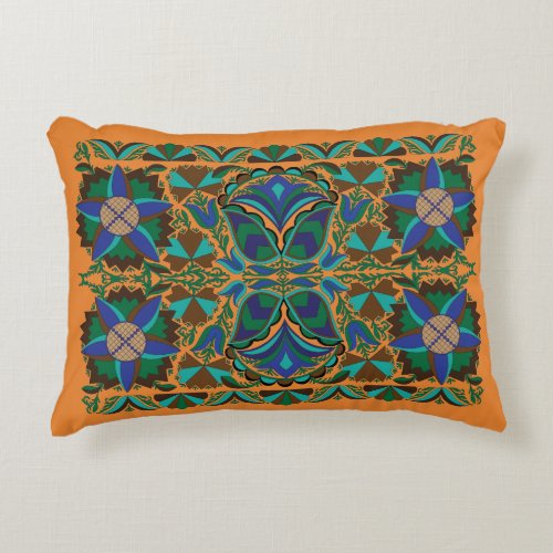 Estonian Blue Vintage folk art pattern with flower Accent Pillow