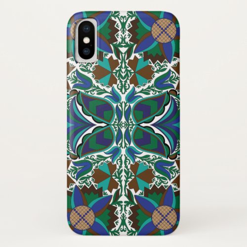 Estonian Blue Vintage folk art pattern with flower iPhone X Case