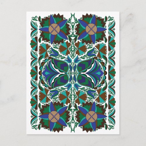 Estonian Blue Vintage folk art pattern with flower Postcard