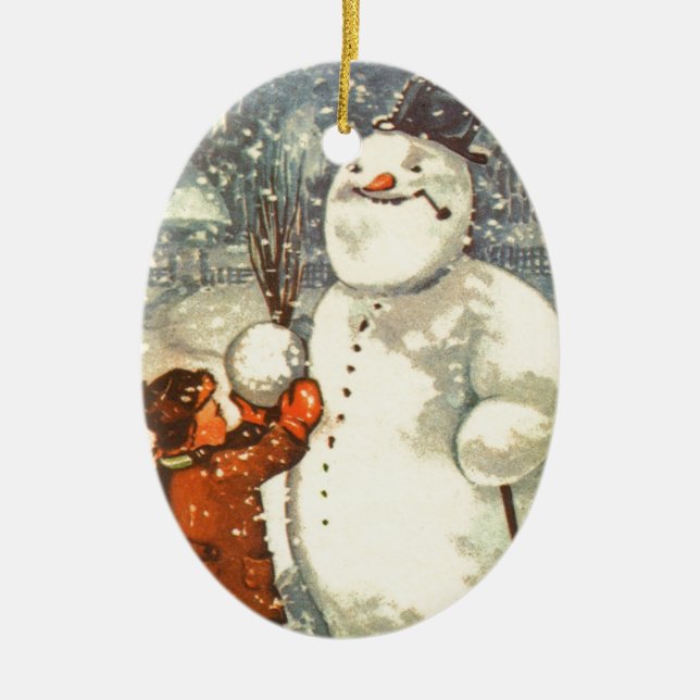 Estonian Boy with Snowman Christmas Tree Ornament (Front)