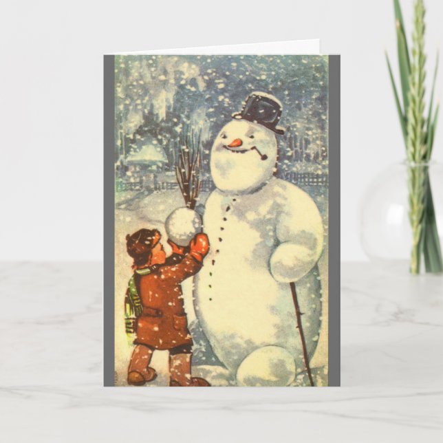 Estonian Boy with Snowman Holiday Card (Front)