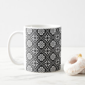 Estonian Ethnic Black White Knitting Pattern Coffee Mug