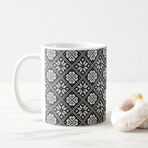 Estonian Ethnic Black White Knitting Pattern Coffee Mug