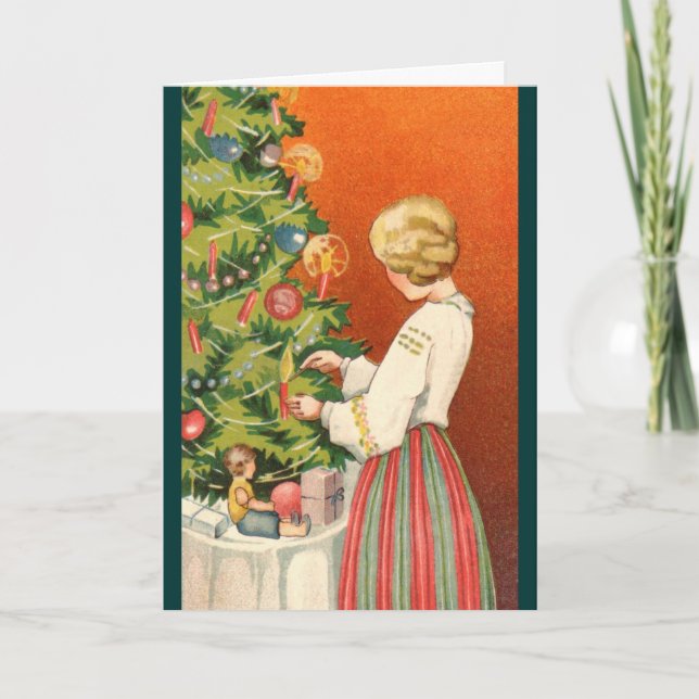 Estonian Girl at Christmas Tree Holiday Card (Front)