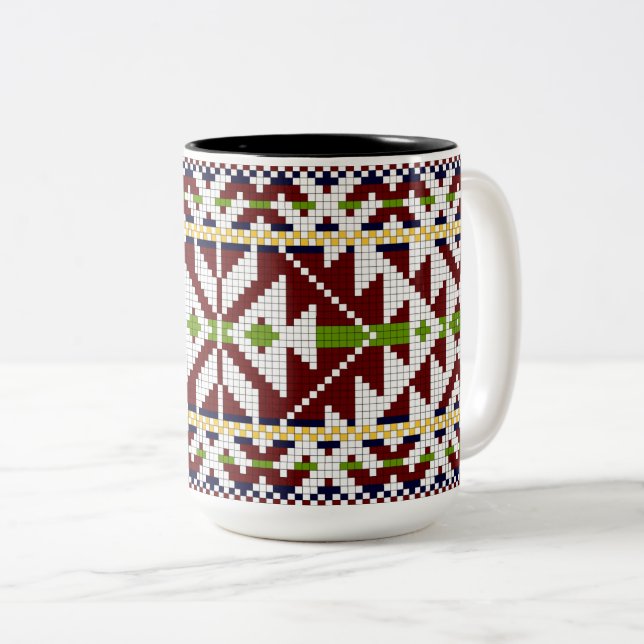 Estonian Kolga-Jaani National Belt Pattern Two-Tone Coffee Mug (Front Right)