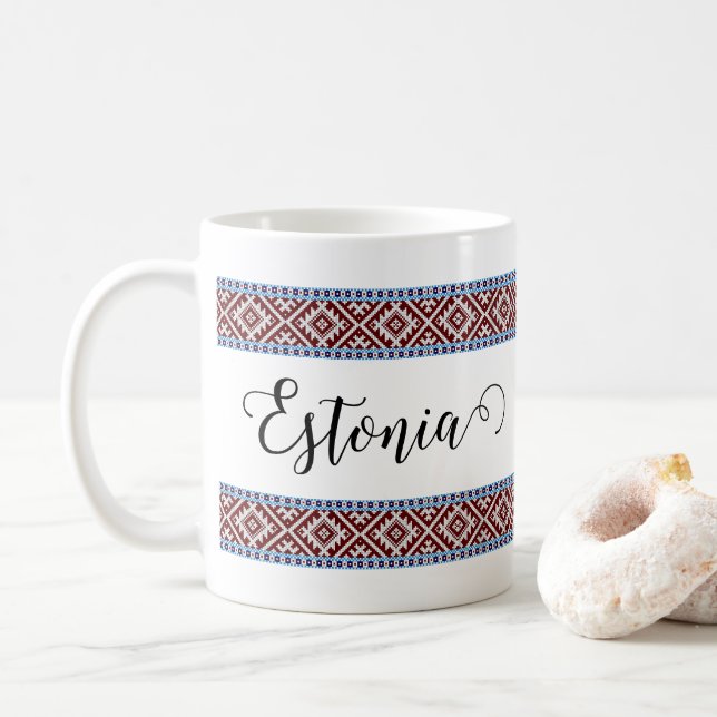 Estonian Pick-Up 2 Woven Belts Pattern Coffee Mug (With Donut)