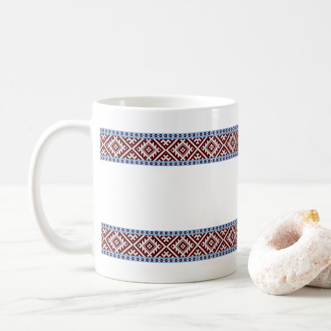 Estonian Pick-Up 2 Woven Belts Pattern Coffee Mug (With Donut)