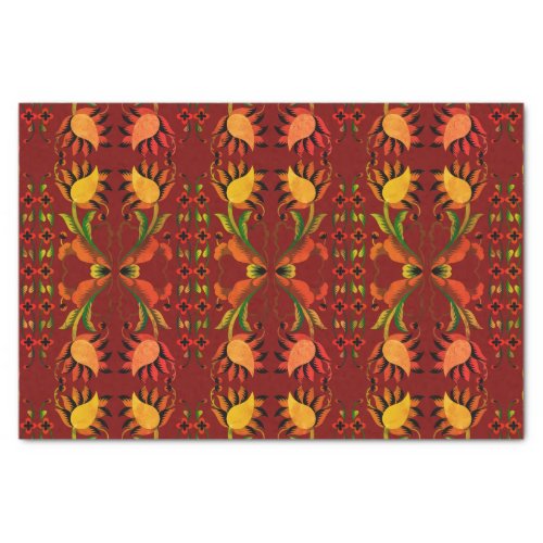 Estonian red vintage folk art floral design tissue paper