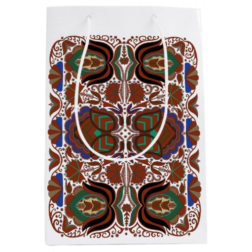 Estonian rustic folk art pattern with flowers medium gift bag