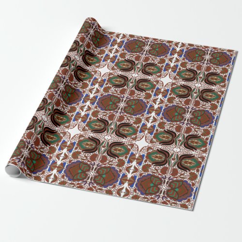 Estonian rustic folk art pattern with flowers wrapping paper