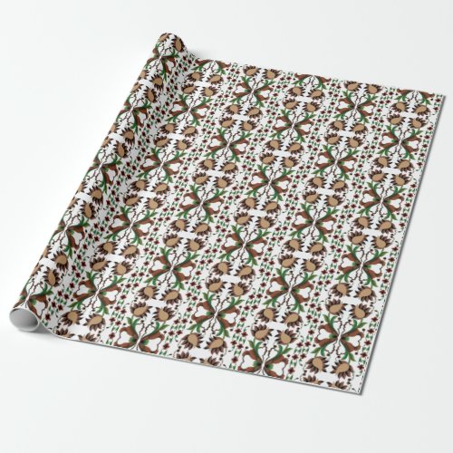 Estonian vintage folk art floral design wrapping paper