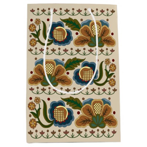 Estonian vintage folk art floral embroidery medium gift bag