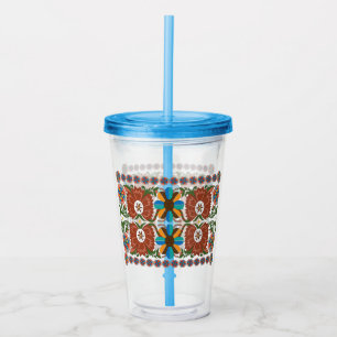 Estonian vintage folk art floral pattern acrylic tumbler
