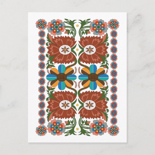 Estonian vintage folk art floral pattern postcard