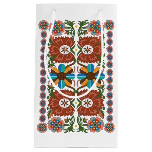 Estonian vintage folk art floral pattern small gift bag