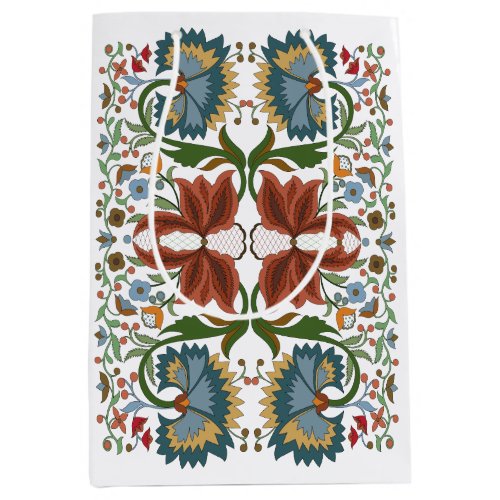 Estonian vintage wildflowers folk art pattern medium gift bag