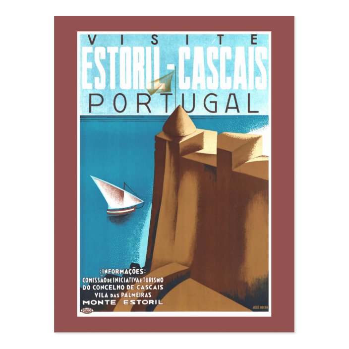 Estoril Cascais Portugal Vintage Travel Poster Postcard Zazzle Com