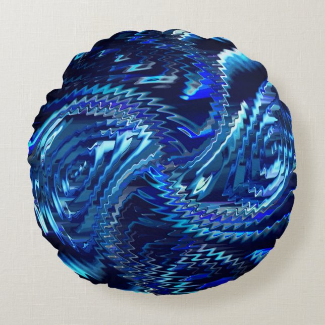 Estrela azul ondulada com traçados em ziguezague round pillow (Front)