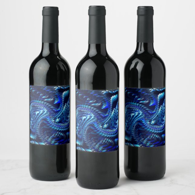 Estrela azul ondulada com traçados em ziguezague wine label (Bottles)