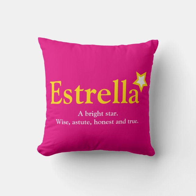Estrella name meaning star bright pink yellow throw pillow (Front)