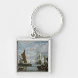 Estuary Scene with Boats and Fisherman Keychain